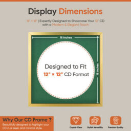 "16X16"" Gold Sleek Vinyl Record Frame With Emerald Mount For 12 Inch Lp Disc - Ak Frames" - thumbnail 2