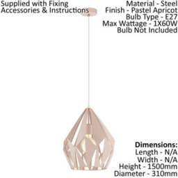 Stylish Pastel Apricot Hanging Pendant Light - Steel Design For Home Decor - thumbnail 2
