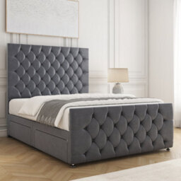 Bsspoke Maya Divan Bed Set Steel Plush Velvet With 54Inch Headboard & 20Inch Footboard & Mattress No Drawers In All Sizes - thumbnail 2
