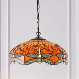 Tiffany Glass Hanging Ceiling Pendant Light Orange Dragonfly 3 Lamp Shade I00112 - thumbnail 4