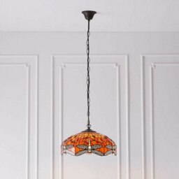 Tiffany Glass Hanging Ceiling Pendant Light Orange Dragonfly 3 Lamp Shade I00112 - thumbnail 5