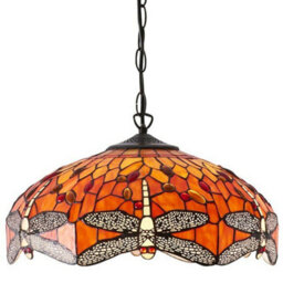 Tiffany Glass Hanging Ceiling Pendant Light Orange Dragonfly 3 Lamp Shade I00112 - thumbnail 3