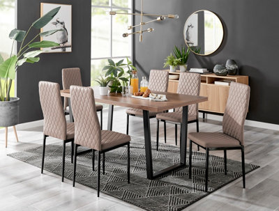 Furniturebox Kylo Brown Wood Effect Dining Table & 6 Cappuccino Milan Black Leg Chairs - image 1