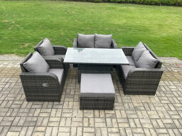 Fimous Rattan Furniture Outdoor Garden Dining Set Patio Height Adjustable Rising Lifting Table Love Sofa Chair - thumbnail 1