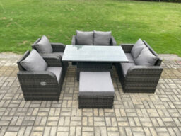 Fimous Rattan Furniture Outdoor Garden Dining Set Patio Height Adjustable Rising Lifting Table Love Sofa Chair - thumbnail 2