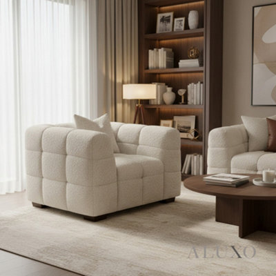 Aluxo Tribeca Single Sofa 1 Seater Arm Chair Lounge Oatmeal Beige Boucle Fabric - image 1