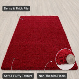Uetian Red Shaggy Rug Small Soft Pile Rug For Doorway Bedside Nursery Area (60 X 110 Cm) - thumbnail 5