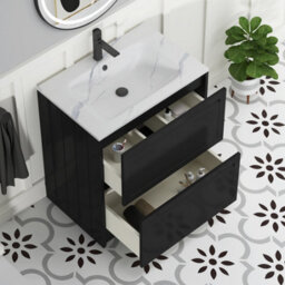 Royal Bathrooms Elmore 700mm Traditional Floor Standing 2 Drawer Vanity Unit With Sintered Stone Basin Sink - Matt Nocturne Black - thumbnail 5