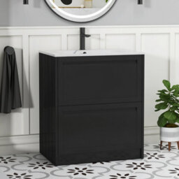 Royal Bathrooms Elmore 700mm Traditional Floor Standing 2 Drawer Vanity Unit With Sintered Stone Basin Sink - Matt Nocturne Black