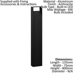 Stylish 2 Pack Ip44 Outdoor Bollard Lights In Anthracite Aluminium - 6W Led Tall Lamp Posts - thumbnail 2