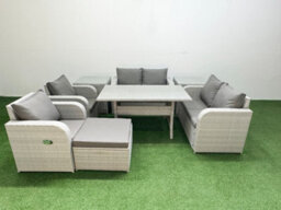 Fimous 7 Seater Outdoor Reclining Chair Love Sofa Set Rattan Garden Furniture Set Footstool 2 Side Tables Light Grey - thumbnail 2