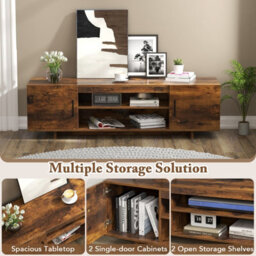 Gainoom Brown Tv Stand For Tvs Up To 70 Inches 152 Cm Entertain Center With Power Outlet & 2 Cable Holes - thumbnail 7