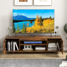 Gainoom Brown Tv Stand For Tvs Up To 70 Inches 152 Cm Entertain Center With Power Outlet & 2 Cable Holes - thumbnail 4