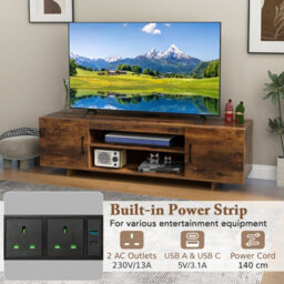Gainoom Brown Tv Stand For Tvs Up To 70 Inches 152 Cm Entertain Center With Power Outlet & 2 Cable Holes - thumbnail 6
