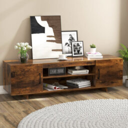 Gainoom Brown Tv Stand For Tvs Up To 70 Inches 152 Cm Entertain Center With Power Outlet & 2 Cable Holes - thumbnail 5