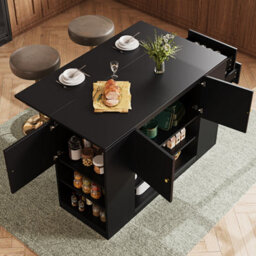 Btm Modern Kitchen Island, Sideboard, Kitchen Cabinet With Drawers And Shelves, Sideboard For Kitchen And  Dining Room, Black - thumbnail 3