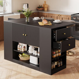 Btm Modern Kitchen Island, Sideboard, Kitchen Cabinet With Drawers And Shelves, Sideboard For Kitchen And  Dining Room, Black - thumbnail 1