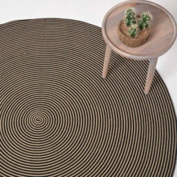 Homescapes Linen And Black Handmade Woven Spiral Braided Rug, 200 Cm Round - thumbnail 1