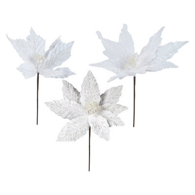 Glitter Flower Picks Christmas Decoration Ornament X 1 30Cm White - image 1