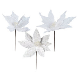 Glitter Flower Picks Christmas Decoration Ornament X 1 30Cm White - thumbnail 1