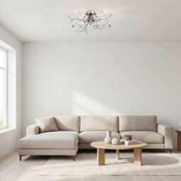Happy Homewares Modern Birch 4 Light Semi Flush Satin Chrome Ceiling Light With Clear Leaves - thumbnail 2