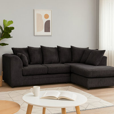 Eco Living Asher Jumbo Cord Corner Sofa Right Hand Facing Chaise Black