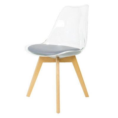 Fusion Living Soho Clear And Dark Grey Plastic Dining Chair With Squared Light Wood Legs - image 1