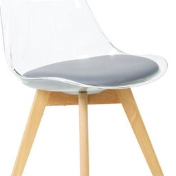 Fusion Living Soho Clear And Dark Grey Plastic Dining Chair With Squared Light Wood Legs - thumbnail 3