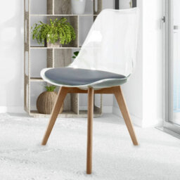 Fusion Living Soho Clear And Dark Grey Plastic Dining Chair With Squared Light Wood Legs - thumbnail 2