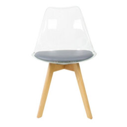 Fusion Living Soho Clear And Dark Grey Plastic Dining Chair With Squared Light Wood Legs - thumbnail 7