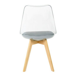 Fusion Living Soho Clear And Dark Grey Plastic Dining Chair With Squared Light Wood Legs - thumbnail 4
