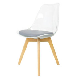 Fusion Living Soho Clear And Dark Grey Plastic Dining Chair With Squared Light Wood Legs - thumbnail 1