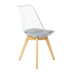 Fusion Living Soho Clear And Dark Grey Plastic Dining Chair With Squared Light Wood Legs - thumbnail 5