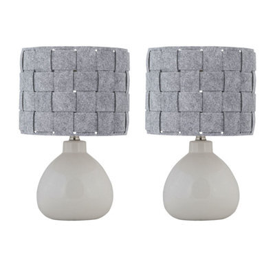 First Choice Lighting Set Of 2 Tuscan White Ceramic Lamps With Grey Felt Shade - image 1