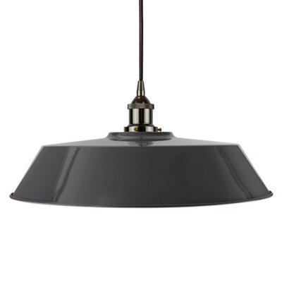 Slate Grey Large Chancery Painted Dome Pendant Light With Black Nickel Lamp Holder And Black Round Cable - Se Home - image 1