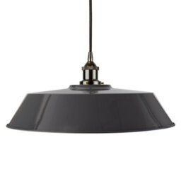 Slate Grey Large Chancery Painted Dome Pendant Light With Black Nickel Lamp Holder And Black Round Cable - Se Home