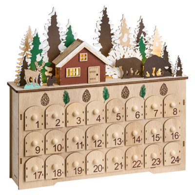 Beliani Christmas Decoration Led Helin Advent Calendar 33 Cm Light Brown - image 1
