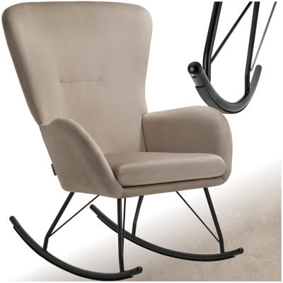 Tectake 1 Rocking Chair Swing - Armchair With Steel Runners And Thick Padding  - Black/taupe - image 1