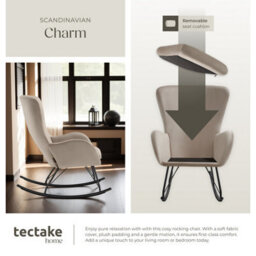 Tectake 1 Rocking Chair Swing - Armchair With Steel Runners And Thick Padding  - Black/taupe - thumbnail 5