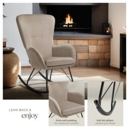 Tectake 1 Rocking Chair Swing - Armchair With Steel Runners And Thick Padding  - Black/taupe - thumbnail 4