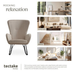 Tectake 1 Rocking Chair Swing - Armchair With Steel Runners And Thick Padding  - Black/taupe - thumbnail 7