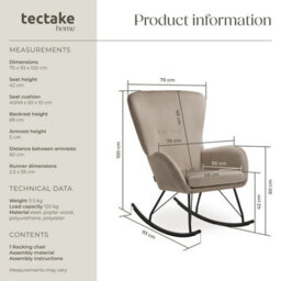 Tectake 1 Rocking Chair Swing - Armchair With Steel Runners And Thick Padding  - Black/taupe - thumbnail 6
