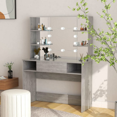 Vidaxl Makeup Table With Led Lights 100X40X135 Cm Mdf Concrete Grey - image 1