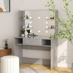 Vidaxl Makeup Table With Led Lights 100X40X135 Cm Mdf Concrete Grey - thumbnail 1
