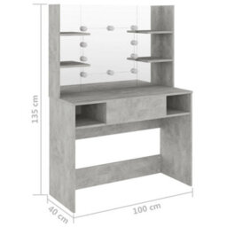 Vidaxl Makeup Table With Led Lights 100X40X135 Cm Mdf Concrete Grey - thumbnail 6