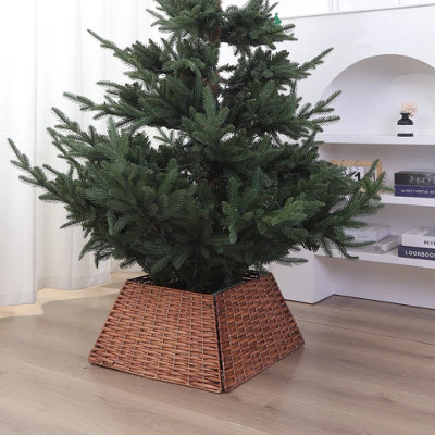 Urbn-Living Urbnliving 47Cm Square Christmas Tree Skirt Rope Design, Decorative Festive Base Cover Brown Set Of 4 - image 1