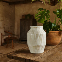 Wyld Haus Windmere White Textured Ceramic Vase 270mm H X 190mm W Cylindrical - thumbnail 1