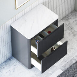 Royal Bathrooms Avenza 800mm Matt Obsidian Black Floor Standing Vanity Unit 2 Drawer Carrara White Undrilled Worktop& No Basin - thumbnail 6