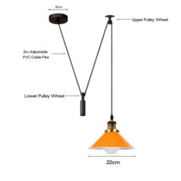 Ledsone Orange Industrial Pendant Light Vintage Edison 22Cm Metal Shade Adjustable 2M Cable Ceiling Lamp For Kitchen Island - thumbnail 2