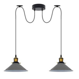 2 Head Spider Light With 2M Adjustable Cables, Vintage 22Cm Metal Grey Shade Pendant Lamp Fixture For  Indoor Lighting - thumbnail 1